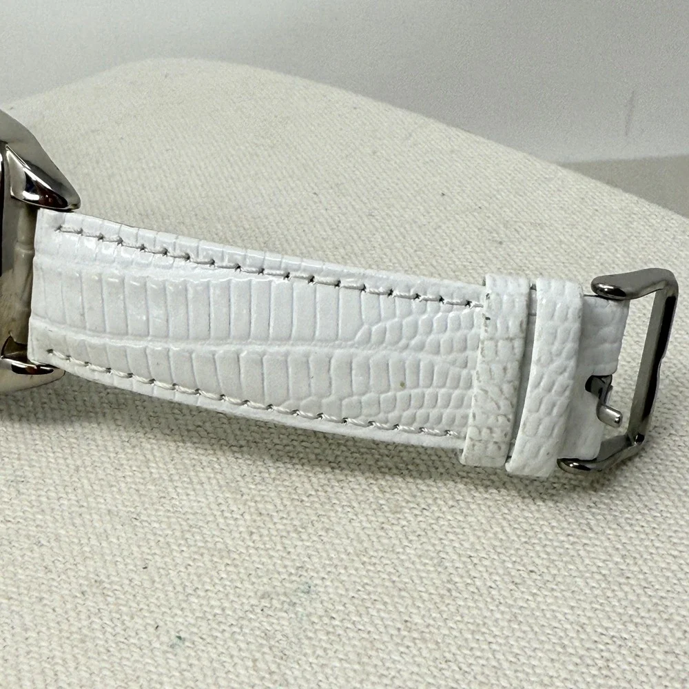 Joan Rivers Classics Watch WORKS White Leather Rhinestone Bezel‎ Date Quartz